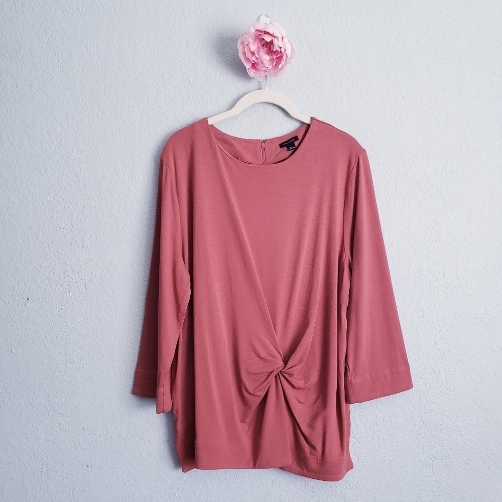 Ann Taylor Muted Rust Front Knot 3/4 Sleeve Blouse